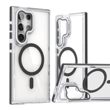 Imagem de LYJSMGZ Capa magnética para Samsung Galaxy S25 Ultra/S25 Plus/S25, moldura de lente, suporte oculto, proteção contra quedas, capa de cristal antiamarelamento, preta, S25 Ultra