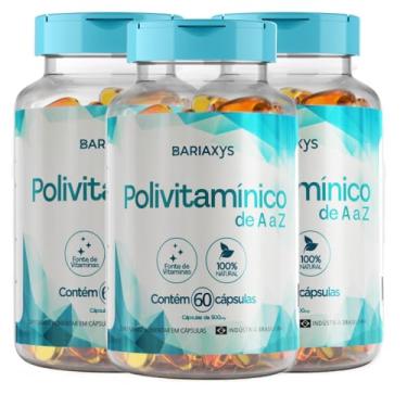 Imagem de Multivitamínico A-Z Bariasys 500mg - 60 Cápsulas - Suporte Nutricional Completo Pós-Bariátrica - Alta Absorção de Vitaminas e Minerais - Auxilia na Imunidade, Energia e Vitalidade Diária - 3 potes