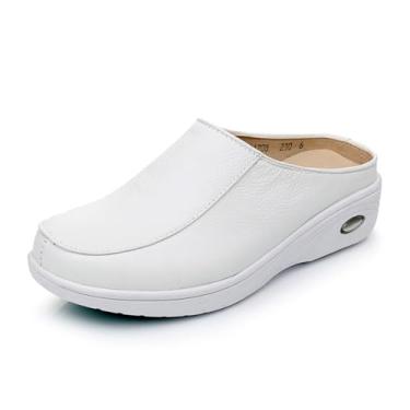 Imagem de Tênis feminino de couro genuíno sem cadarço plataforma confortável bico redondo respirável recorte macio antiderrapante para caminhada esportiva, treino, caminhada, Branco, 38