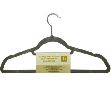 Imagem de Cabide de Veludo 6 Unidades Com Prendedor de Gravata - CleanHome, Cinz