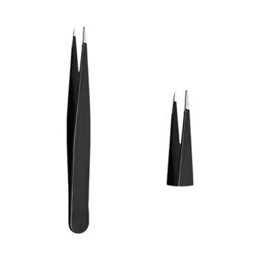 Imagem de Pinça De Sobrancelha Em Aço Inoxidável Preto Com Ponta Chanfrada E Ret