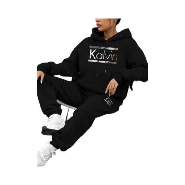 Imagem de Conjunto Esportivo Feminino De Outono Inverno Com Estampa De Letras, E