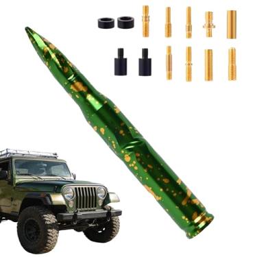 Imagem de Antena de bala de liga de alumínio espiral Starlight calibre 50 em forma de bala para carro, caminhão, acessórios Chevrolet, Silverado, Ford f150 e muitas outras antenas de substituição curtas (verde)