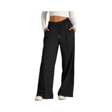 Imagem de Calças Casuais Femininas De Perna Larga Com Cordão Na Cintura, Cor Sól
