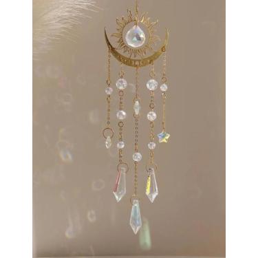 Imagem de Pingente De Cristal Lua Chama Dourada, Apanhador De Luz Solar, Decoraç