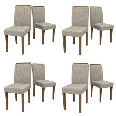 Imagem de Kit 08 Cadeiras de Jantar Analu Veludo Linho TL13 Pés Imbuia - D'Rossi