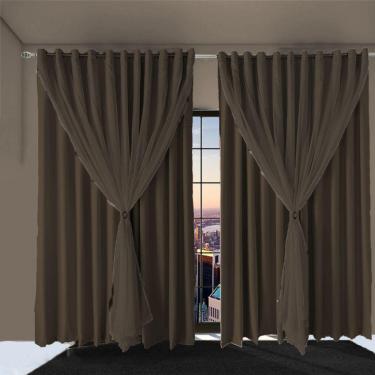 Imagem de Cortina Sala E Quarto 2,50x1,50 Tecido Blackout Ana Marrom
