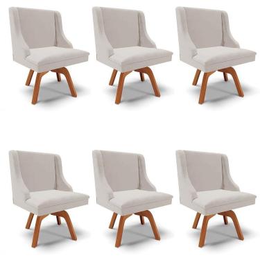 Imagem de Kit 6 Cadeiras Estofadas Base Giratória De Madeira Lia Veludo Cinza - Ibiza