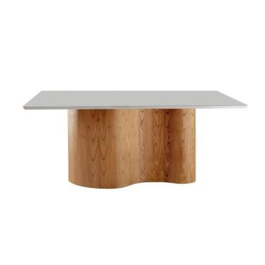 Imagem de Mesa Suiça 180cm Tampo Laqueado Com Vidro Moderna Mobília Cinamomo Imbuia Off White