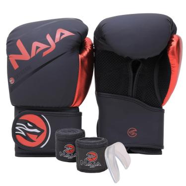 Imagem de Kit Luva Boxe Muay Thai Naja Extreme Bandagem Protetor Bucal - Treino e Sparring 10oz 12oz 14oz 16oz-Unissex