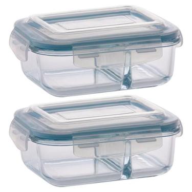 Imagem de Kit 2 Pote Vidro Retangular Divisória Tampa Hermética 640ml - DONA LAU