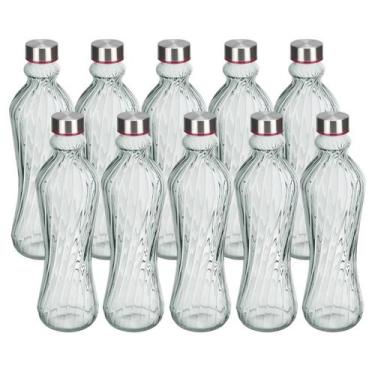 Imagem de Kit 10 Garrafa De Agua Squeeze Vidro Suco Água Portátil 1l H2o Transpa