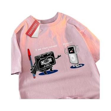 Imagem de Camiseta Oversize Hip Hop Com Estampa De Cassete Para Homens, Casual D