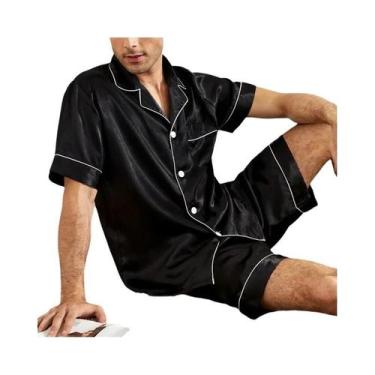 Imagem de Conjunto de Pijama Masculino de Cetim - Manga Curta, Botões e Cintura 