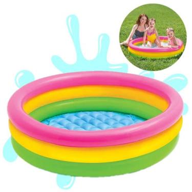 Imagem de Piscina Infantil Inflável Redonda 140L 3 Anéis Colorida Criança - Caer