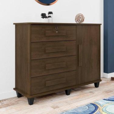 Imagem de Cômoda De Madeira Rv 4 Gavetas/1 Porta Sapateira Noce - OUTRAS MARCAS