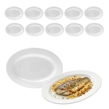 Imagem de Kit 10 Travessa Bandeja Oval Rasa Opaline Branco 35cm Servir - CLICK H