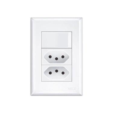 Imagem de Interruptor Simples E Tomada Dupla 2p+t 20a Fame Evidence Com Placa 4x