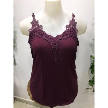 Imagem de Blusa regata alcinha alça de renda guipir plus size - Chicmix, Vinho, 