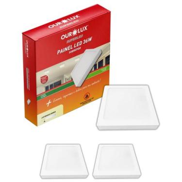 Imagem de 3 Painel Plafon Led Sobrepor Ourolux 36w Bivolt Cor da Luz Branco Quen