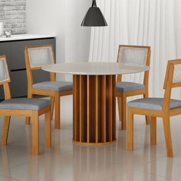 Imagem de Conjunto Sala de Jantar Redonda Vidro Mdf com 4 Cadeiras Flora Cinamomo/Cinza