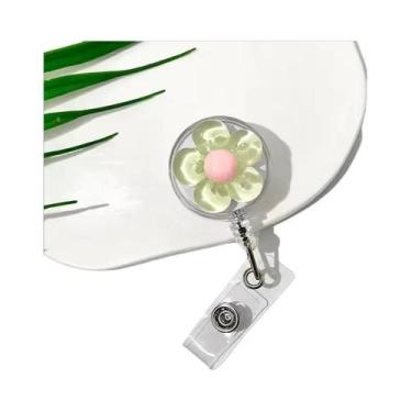 Imagem de Porta-Crachá Retrátil Transparente Floral Feminino Para Médicas, Enfer