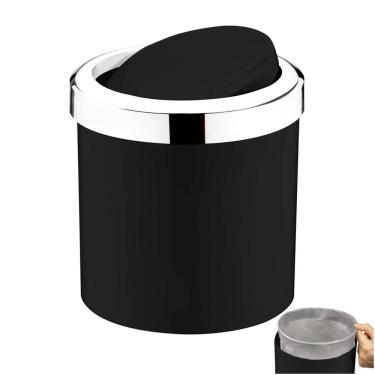 Imagem de Lixeira 5 Litros Preta Com Tampa Cromada Aro Interno Cozinha Banheiro - 1216PTC Future