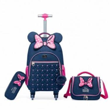 Imagem de Kit Mochila Minnie Lancheira Estojo Jeans Feminina Disney-Feminino