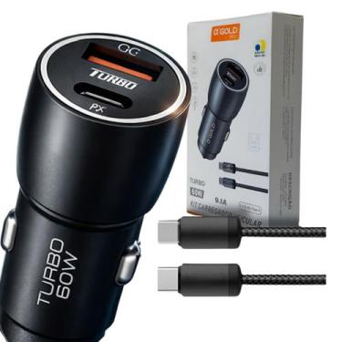 Imagem de Carregador Veicular Turbo 60W PD USB-C com Cabo Tipo C para Tipo C Com