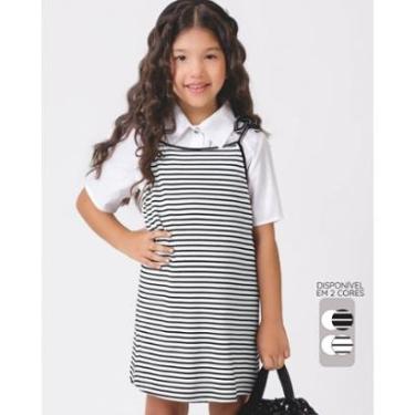 Imagem de Cropped polo vestido menina fresco verão estiloso leve - Preto e Branco - Menina 4 a 14...
