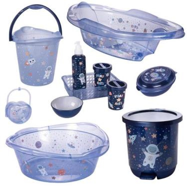 Imagem de Kit banheira de bebê plasutil 7 peças + kit higiene urso + bacia + lix