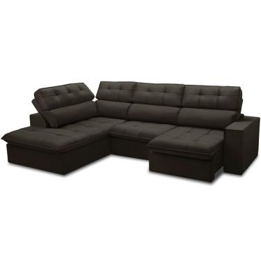 Imagem de Sofá 4 Lugares Retrátil Reclinável Chaise Esquerdo 288cm Solin F04 Veludo Marrom Escuro - Lyam Decor