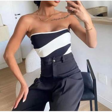 Imagem de Cropped listrado sem alça tamanho 36 - Avesso modas 