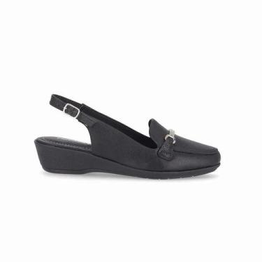 Imagem de Sapato Feminino Piccadilly Anabela Médio Sling Back Enfeite, 36, Preto