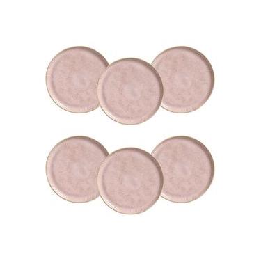 Imagem de Conjunto de Pratos de Sobremesa Porto Brasil Linhas Litchi Rosa Claro 21,5cm - 6 Peças