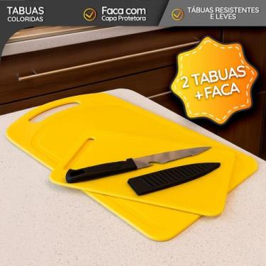 Imagem de Kit 2 Tábuas de Corte + Faca Para Cozinha Uso Diário - DOLCE HOME