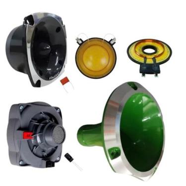 Imagem de Kit driver tweeter unlike 500 + corneta alumínio reparos cor:verde, VE
