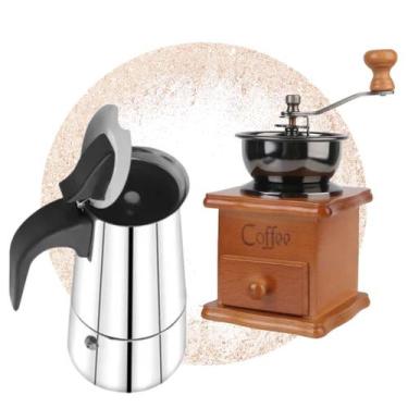 Imagem de Cafeteira Italiana 6 Xícaras Inox e Moedor Manual de grãos - ÙTIL BAZA