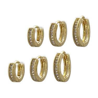 Imagem de Brinco Feminino Folheado A Ouro Trio Argola Zircônia Degrade em Caixa 