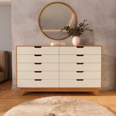 Imagem de Cômoda para Quarto 10 Gavetas MDF Alice Yescasa Marrom/Off White/Casta