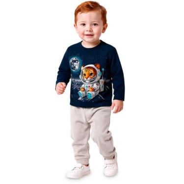 Imagem de Conjunto Menino Moletom Flanelado Estampa Tigre Espaço Kyly, Azul mari
