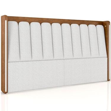 Imagem de Cabeceira Cama Box Queen Moan P05 Estofada com Led 160cm Fixação no Box MDF-MDP Couríssimo Whisky Bouclê Cru Lyam Decor