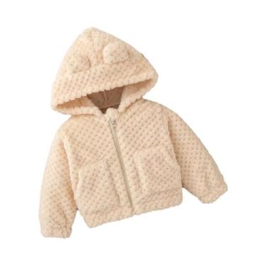 Imagem de Jaqueta Rosa De Pelúcia Com Capuz Para Bebê Menina, Casaco Quente De O