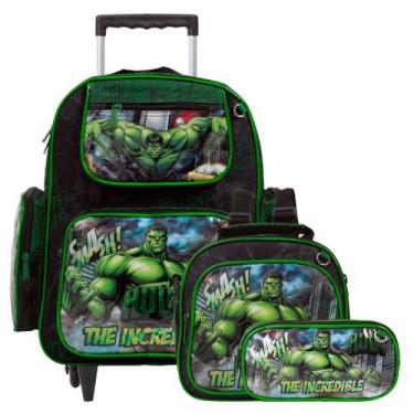 Imagem de Kit Mochila Infantil Masculina Rodinha Hulk Tam G Cor Preta - Toys 2U