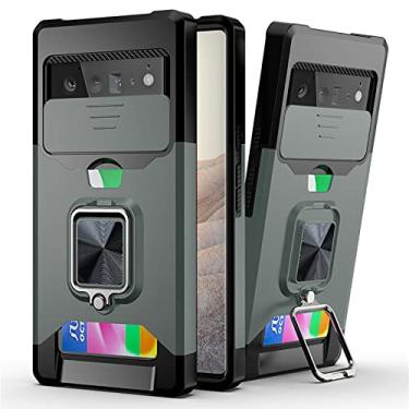 Imagem de Capa com suporte para Google Pixel 6/6 Pro, proteção de grau militar, à prova de choque, capa robusta com proteção para câmera deslizante e suporte para cartão, verde, 15 cm