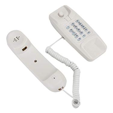 Imagem de Telefone fixo, mesa de telefone com fio e suporte na parede com função de rediscagem de último número para casa, escritório, hotel (branco)