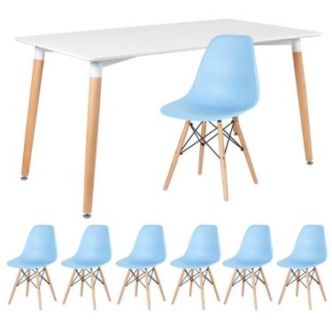 Imagem de KIT - Mesa de jantar retangular Eames 80 x 140 cm branco + 6 cadeiras Eiffel DSW