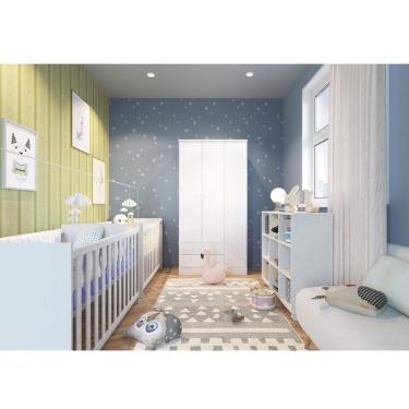 Imagem de Quarto para Gêmeos com 2 Berços Mini Cama, Guarda Roupa e Organizador Soninho Espresso Móveis Branco