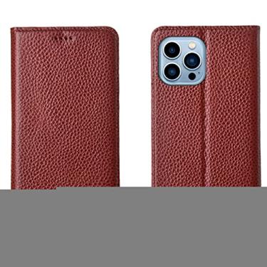 Imagem de GSYH Capa flip para iPhone 13 Mini/13/13 Pro/13 Pro Max, capa carteira de couro legítimo slots para cartão Kickstand TPU à prova de choque proteção magnética da câmera, marrom, 13pro 15,1 cm