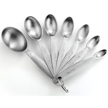 Imagem de Spring Chef Conjunto de 7 colheres medidoras de aço inoxidável, colheres de chá de metal oval e colheres de sopa - Utensílios de cozinha para assar e cozinhar, medidas duplas - ingredientes secos e